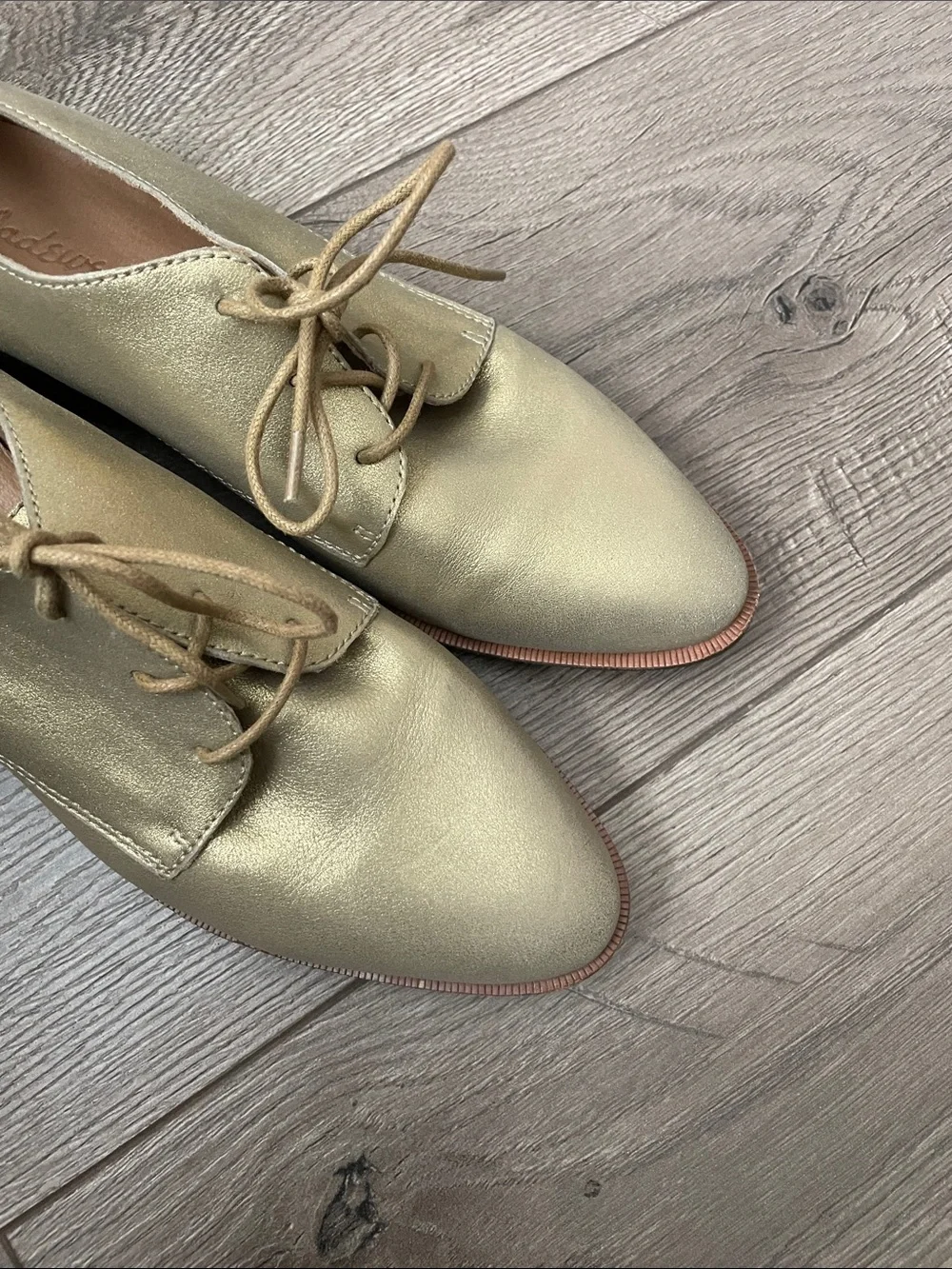 Madeline The Frances Metallic Gold Leather Oxfords Shoes Sz:7